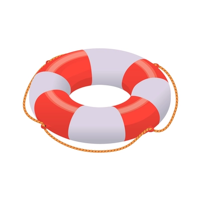 Customer service isometric composition with isolated image of red and white life buoy ring vector illustration