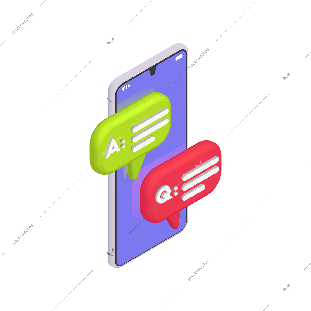 Customer service isometric composition with icons of chat replies and image of smartphone vector illustration