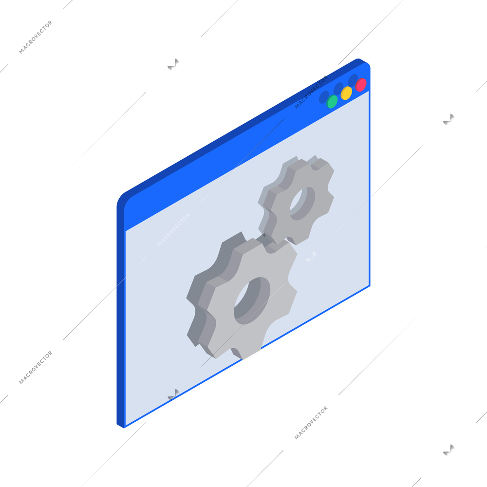 Programming coding development isometric icons composition with isolated image of window with gear icons vector illustration