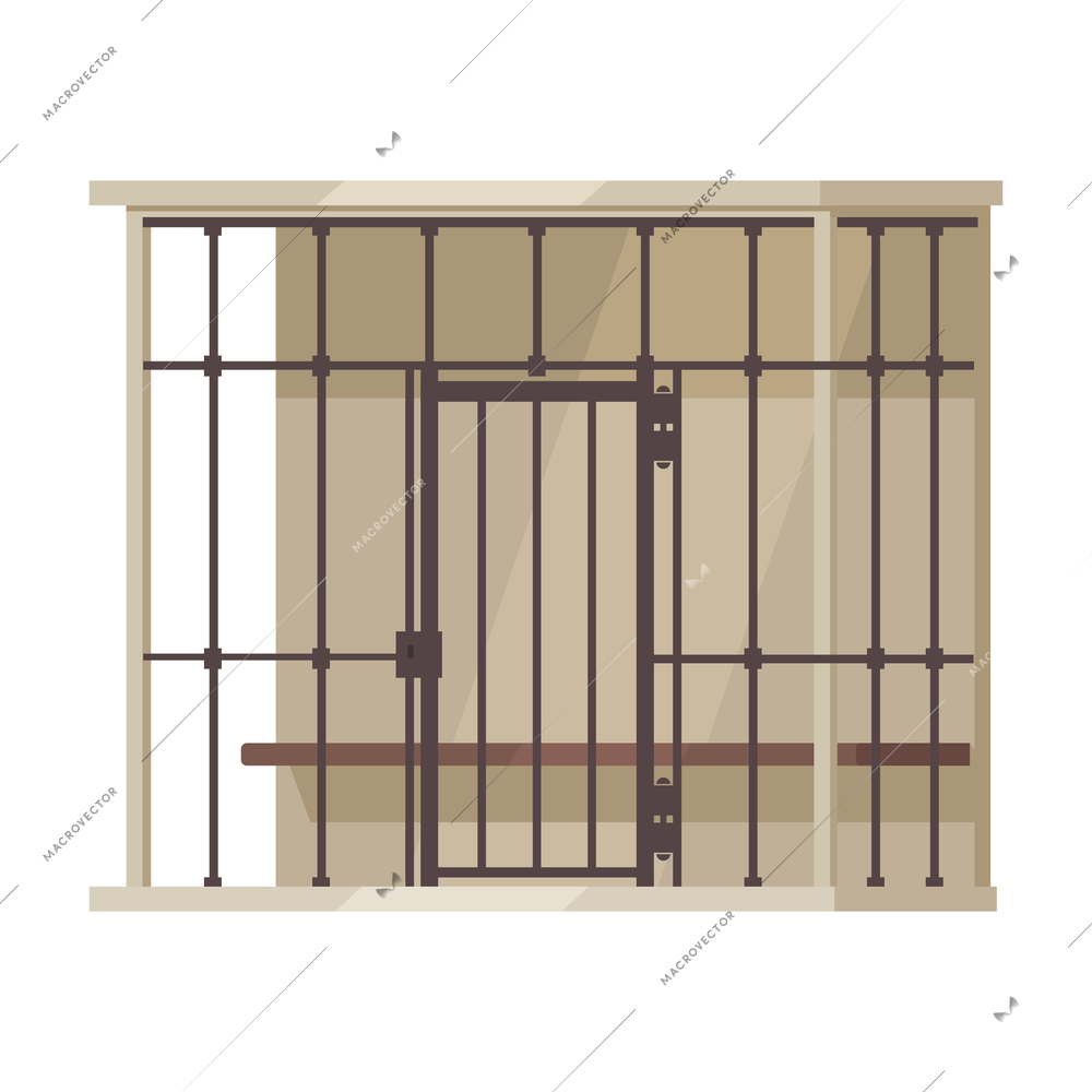 Law justice composition with view of cage for prisoners in criminal court vector illustration