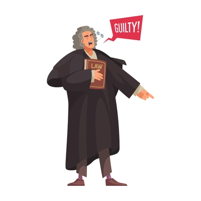 Law justice composition with character of judge holding book pronouncing guilty vector illustration