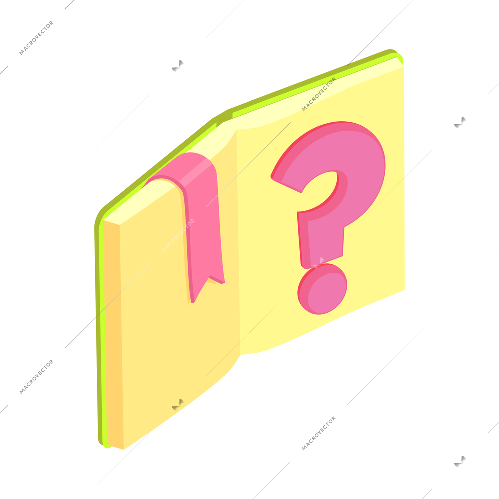 Customer service isometric composition with open notebook with bookmark ribbon and question mark vector illustration