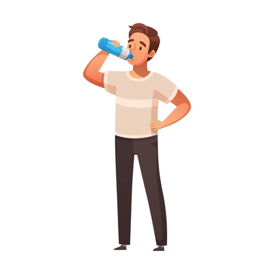 Healthy lifestyle cartoon composition with male character drinking water from bottle vector illustration