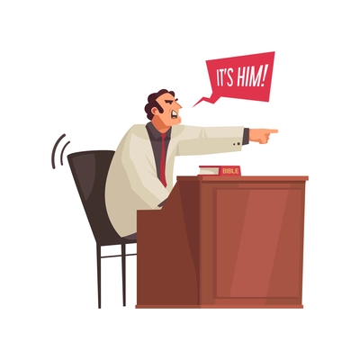 Law justice composition with crying male character pointing finger vector illustration