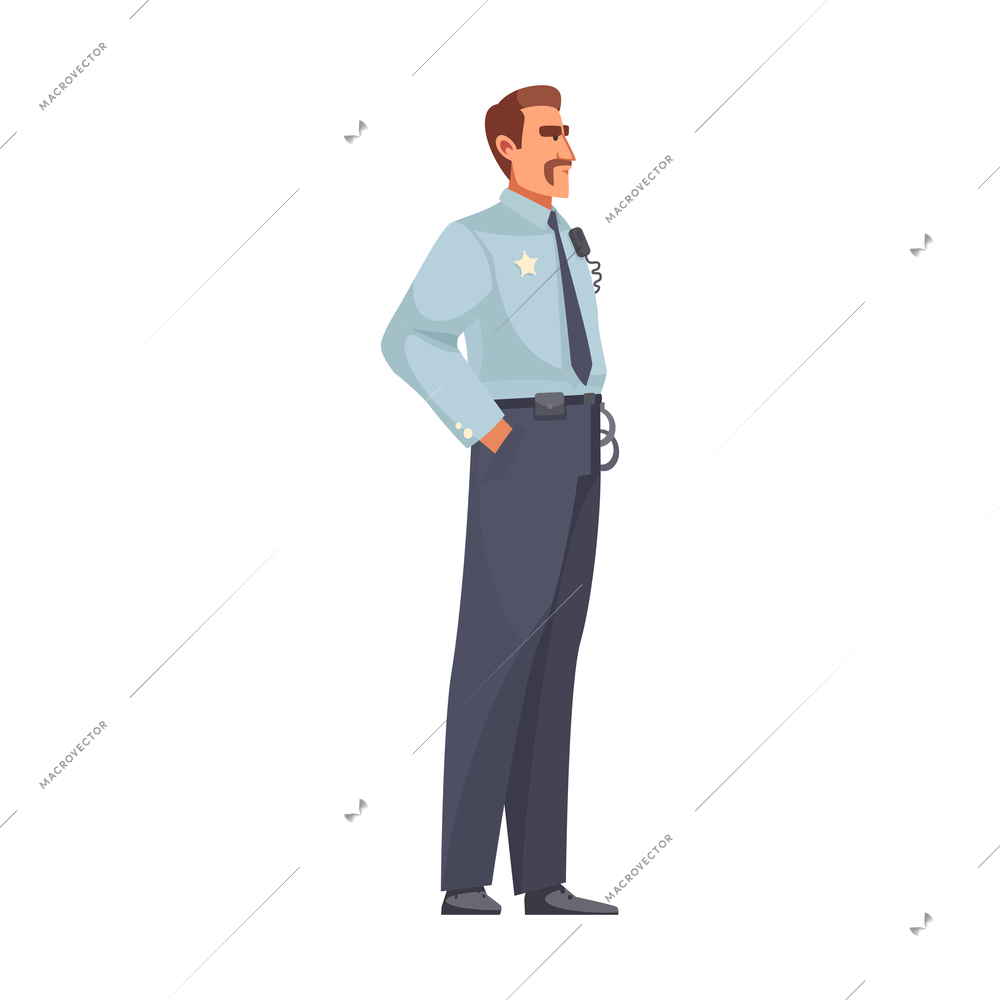 Law justice composition with character of man in police uniform with moustache vector illustration