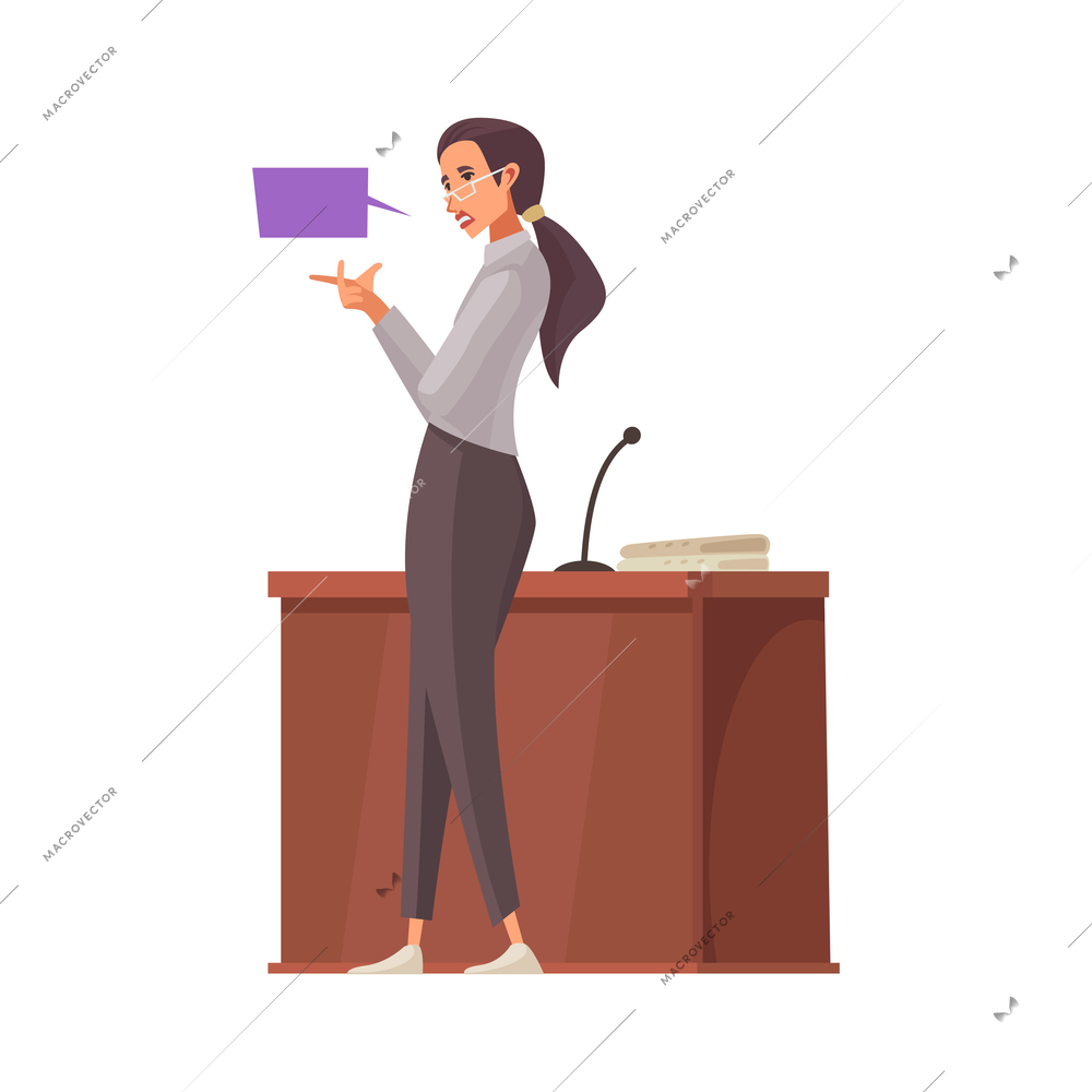 Law justice composition with doodle character of female lawyer with thought bubble vector illustration
