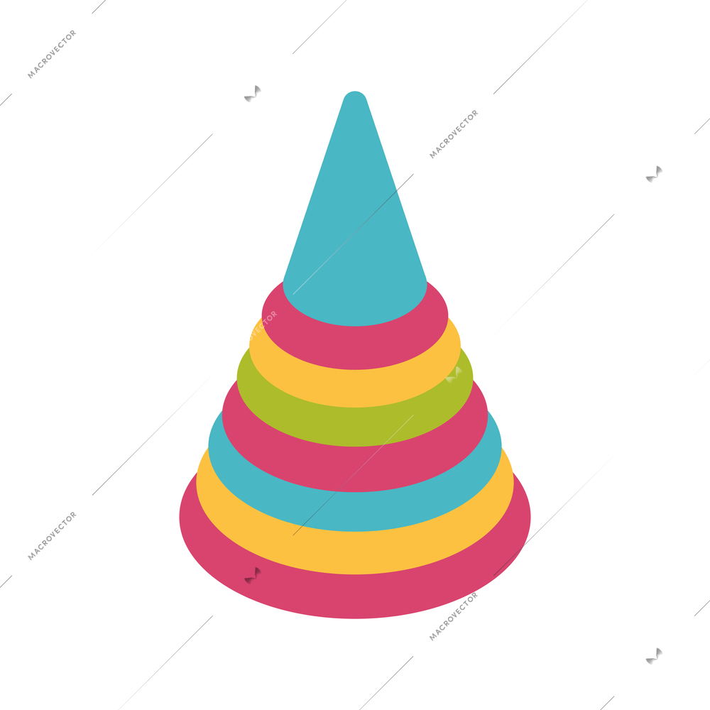 Isometric children room composition with isolated image of colorful sectional pyramid for infants vector illustration