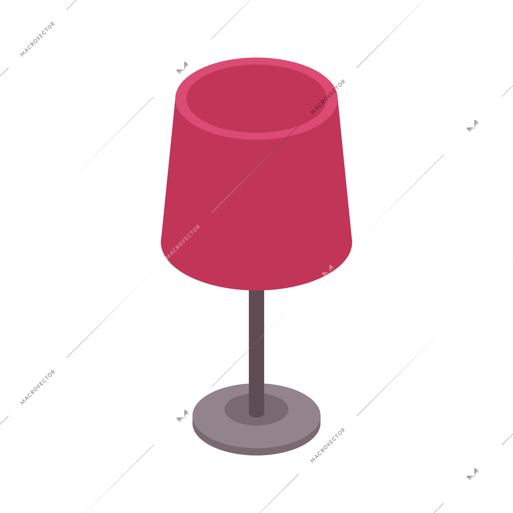 Isometric children room composition with isolated image of bedside lamp with purple shade on stand vector illustration