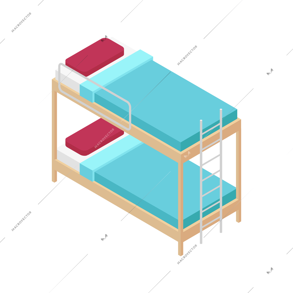 Isometric children room composition with isolated image of bunk bed vector illustration