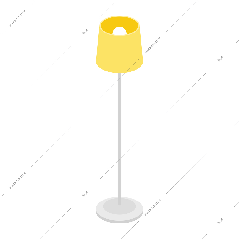 Isometric children room composition with isolated image of floor lamp with shade on tall stand vector illustration