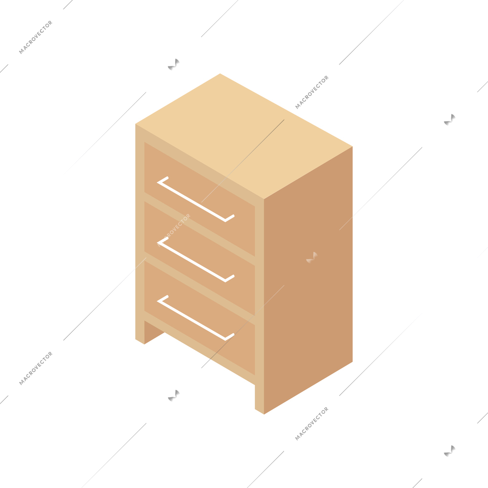 Isometric children room composition with isolated image of wooden cabinet with three sections vector illustration