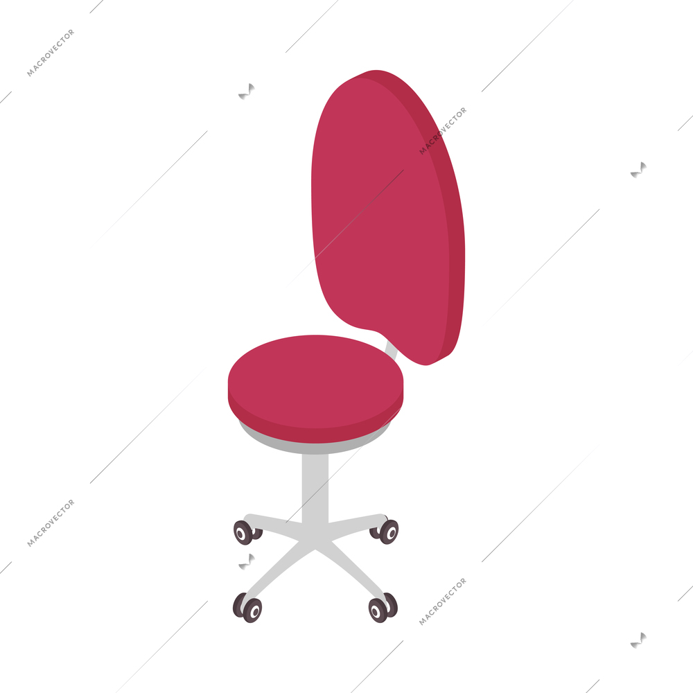 Isometric children room composition with isolated image of rolling chair with tall back vector illustration