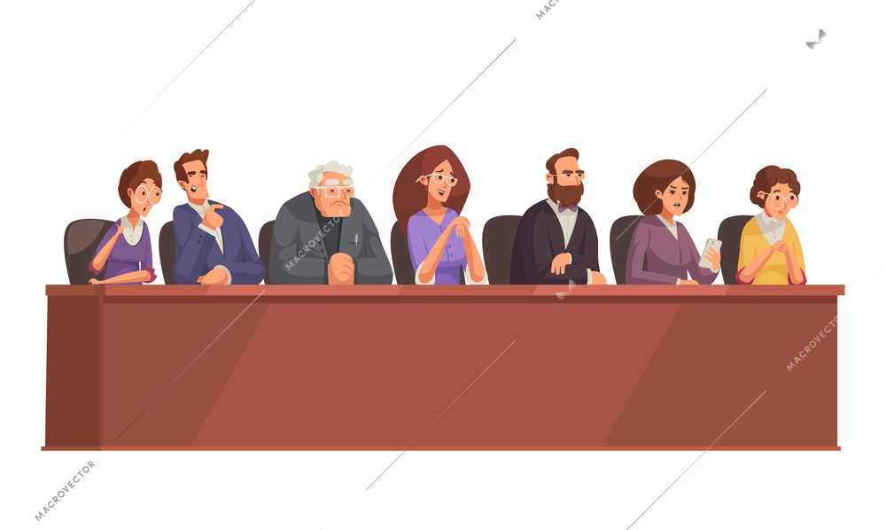 Law justice composition with doodle characters of jury court members vector illustration