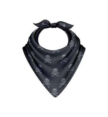 Bandana scarf buff handkerchief realistic composition with isolated image with skull and crossbones on black pattern vector illustration