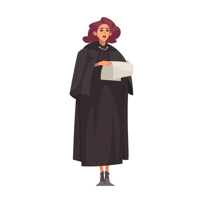 Law justice composition with female judge character reading out from paper sentence vector illustration