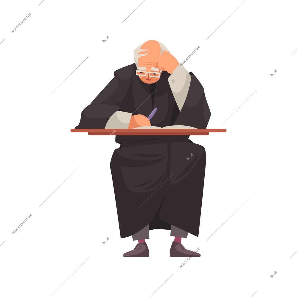 Law justice composition with character of judge at table with paperwork vector illustration