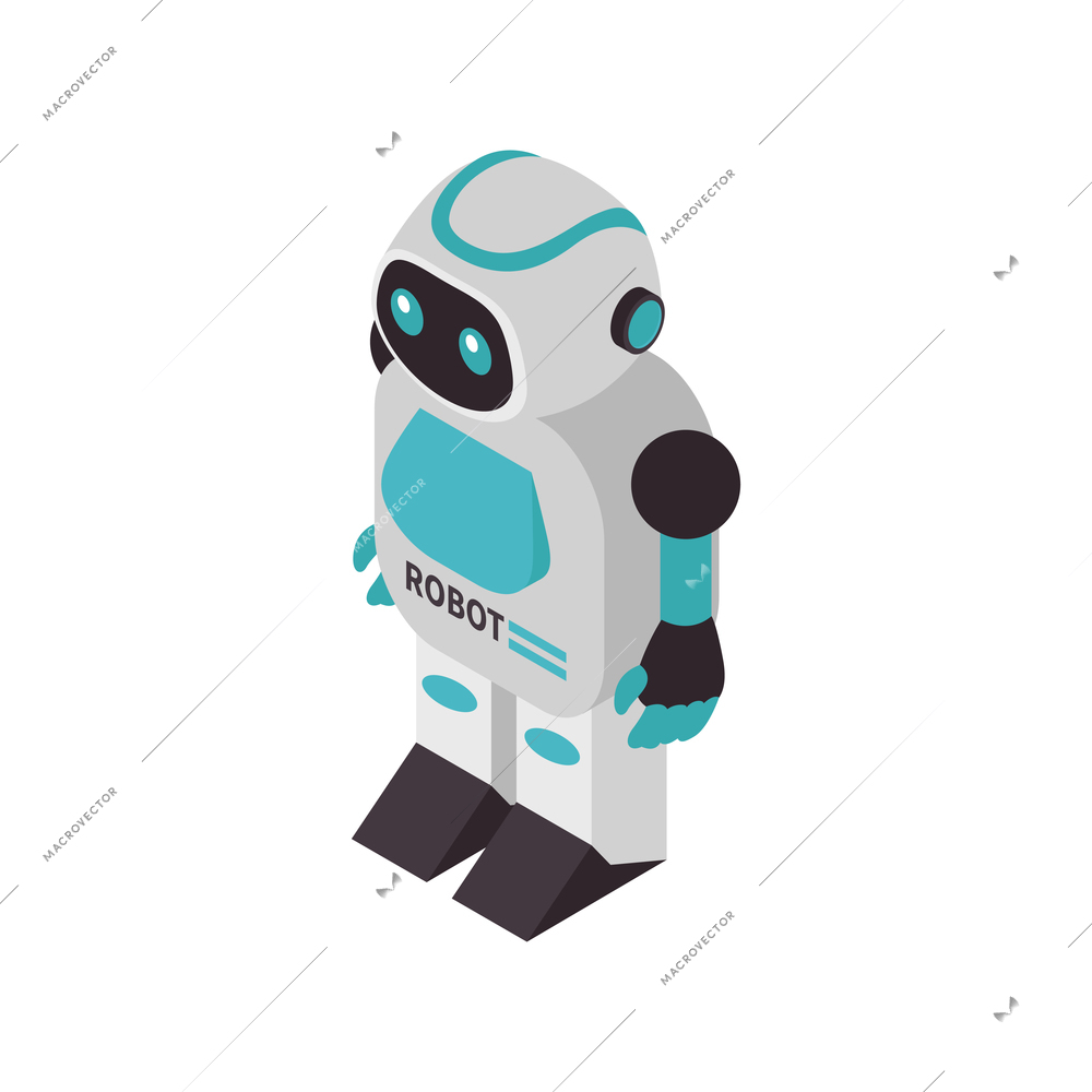 Isometric children room composition with isolated image of toy robot vector illustration