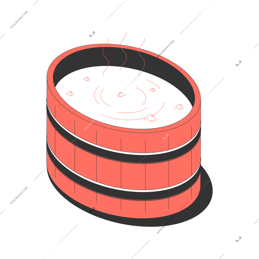 Sauna bath spa isometric composition with isolated image of oval shaped sauna bucket vector illustration