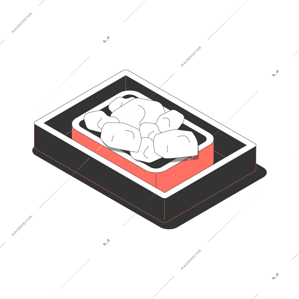 Sauna bath spa isometric composition with isolated image of box filled with stones vector illustration