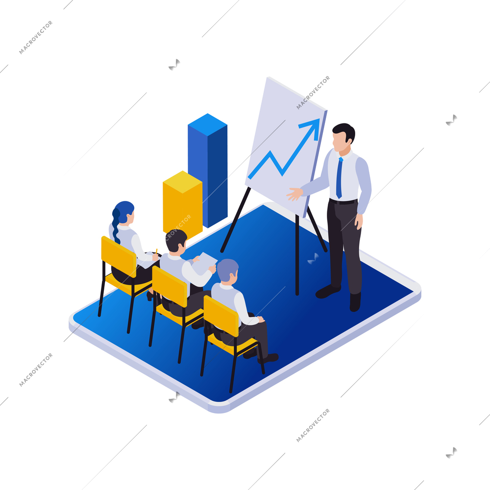 Remote management distant work isometric icons composition with view of corporate meeting vector illustration