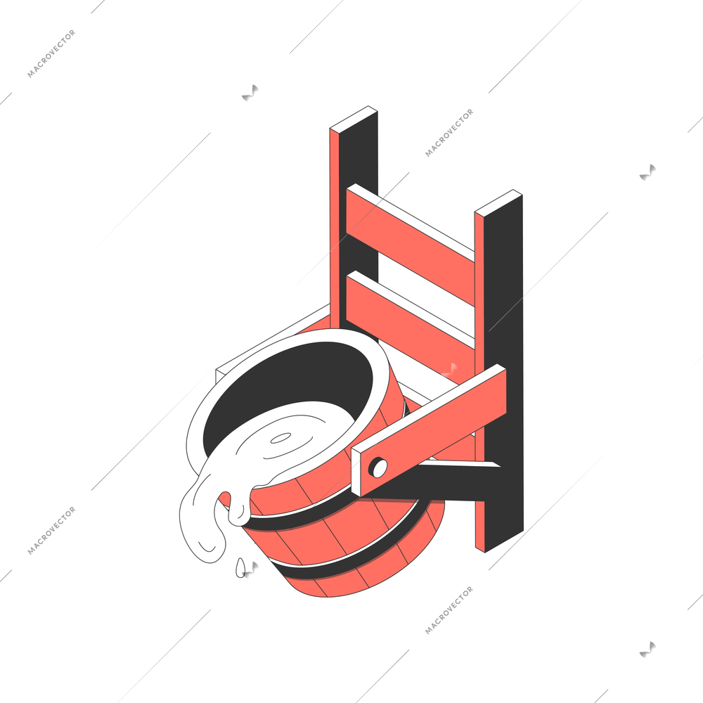 Sauna bath spa isometric composition with isolated image of water bucket hanging on ladder vector illustration