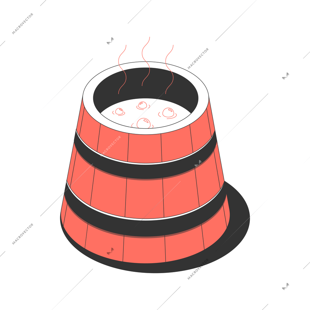 Sauna bath spa isometric composition with isolated image of cone shaped bucket vector illustration