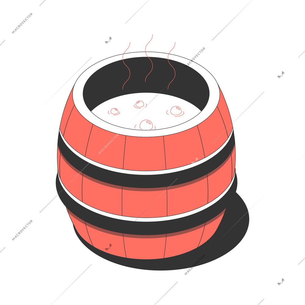 Sauna bath spa isometric composition with isolated image of sauna bucket vector illustration