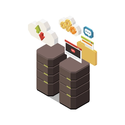 Stem education isometric concept icons composition with images of server racks with cloud and gears vector illustration