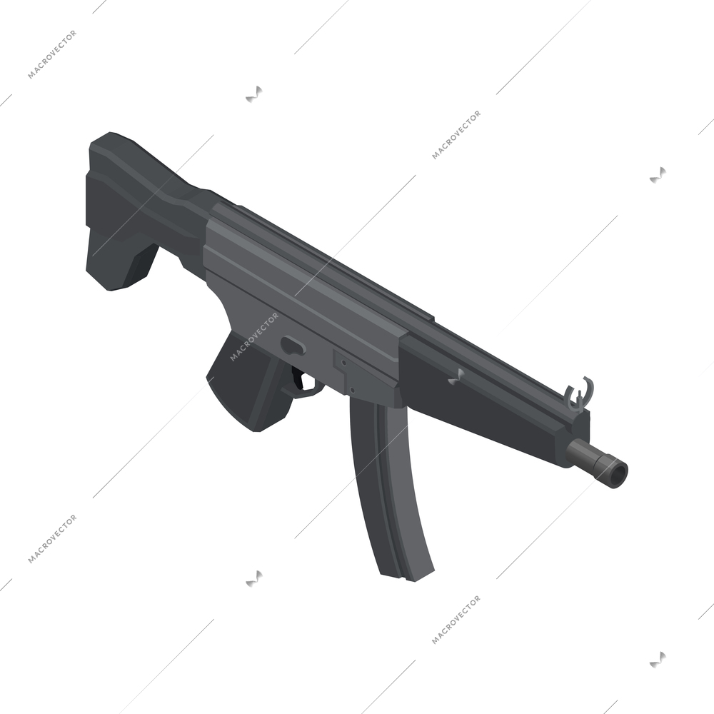 Army weapons isometric composition with isolated image of subcompact rifle vector illustration