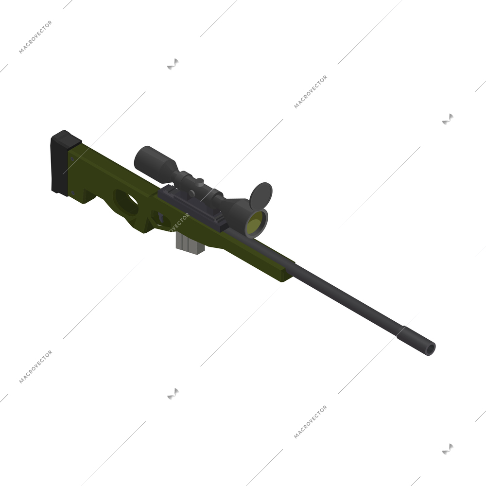 Army weapons isometric composition with isolated image of sniper rifle vector illustration