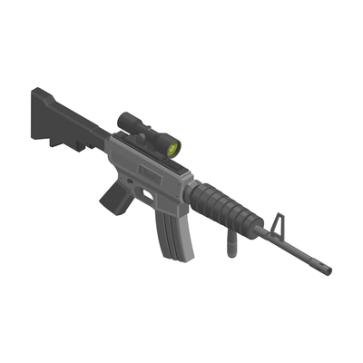 Army weapons isometric composition with isolated image of army carbine with mounted optic vector illustration