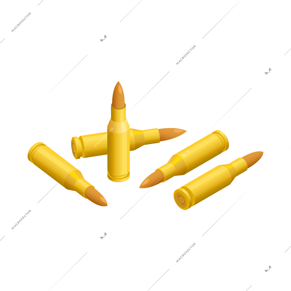Army weapons isometric composition with bunch of bullets isolated image vector illustration