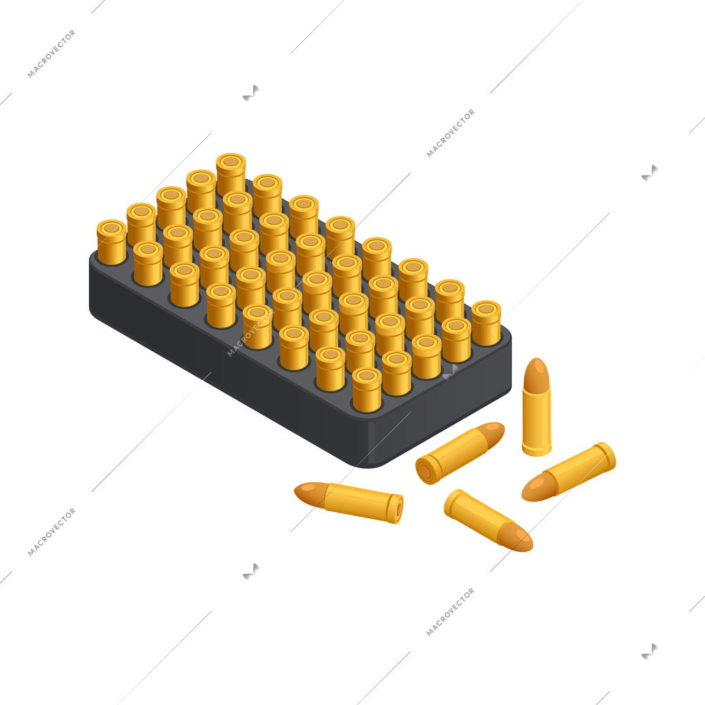 Army weapons isometric composition with isolated image of bullet box vector illustration