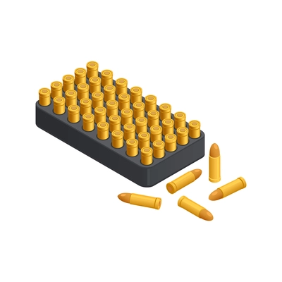 Army weapons isometric composition with isolated image of bullet box vector illustration