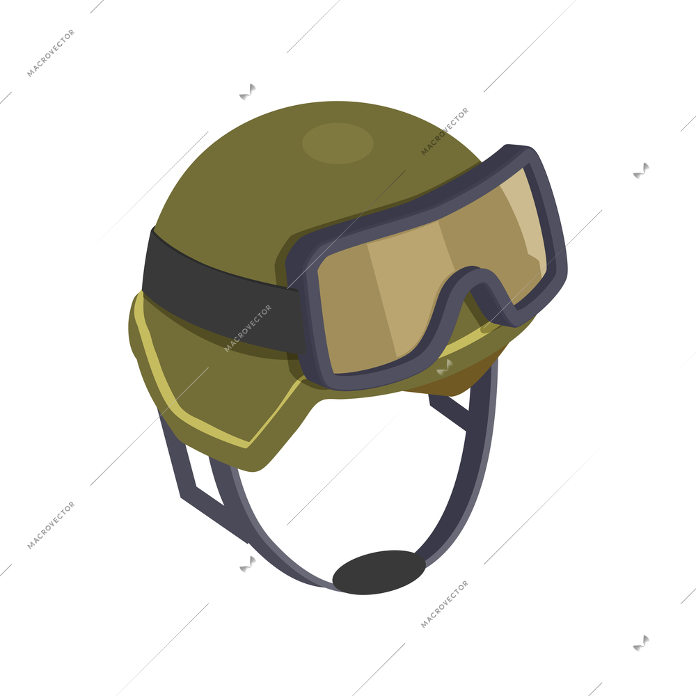 Army weapons isometric composition with isolated image of body armor ballistic helmet vector illustration