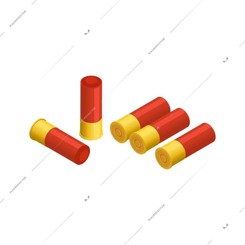 Army weapons isometric composition with isolated bunch of bullet shells vector illustration