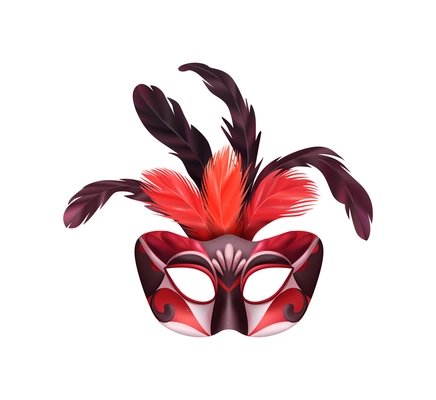 Realistic carvinal mask composition with isolated image of masquerade mask with black and red decorations vector illustration