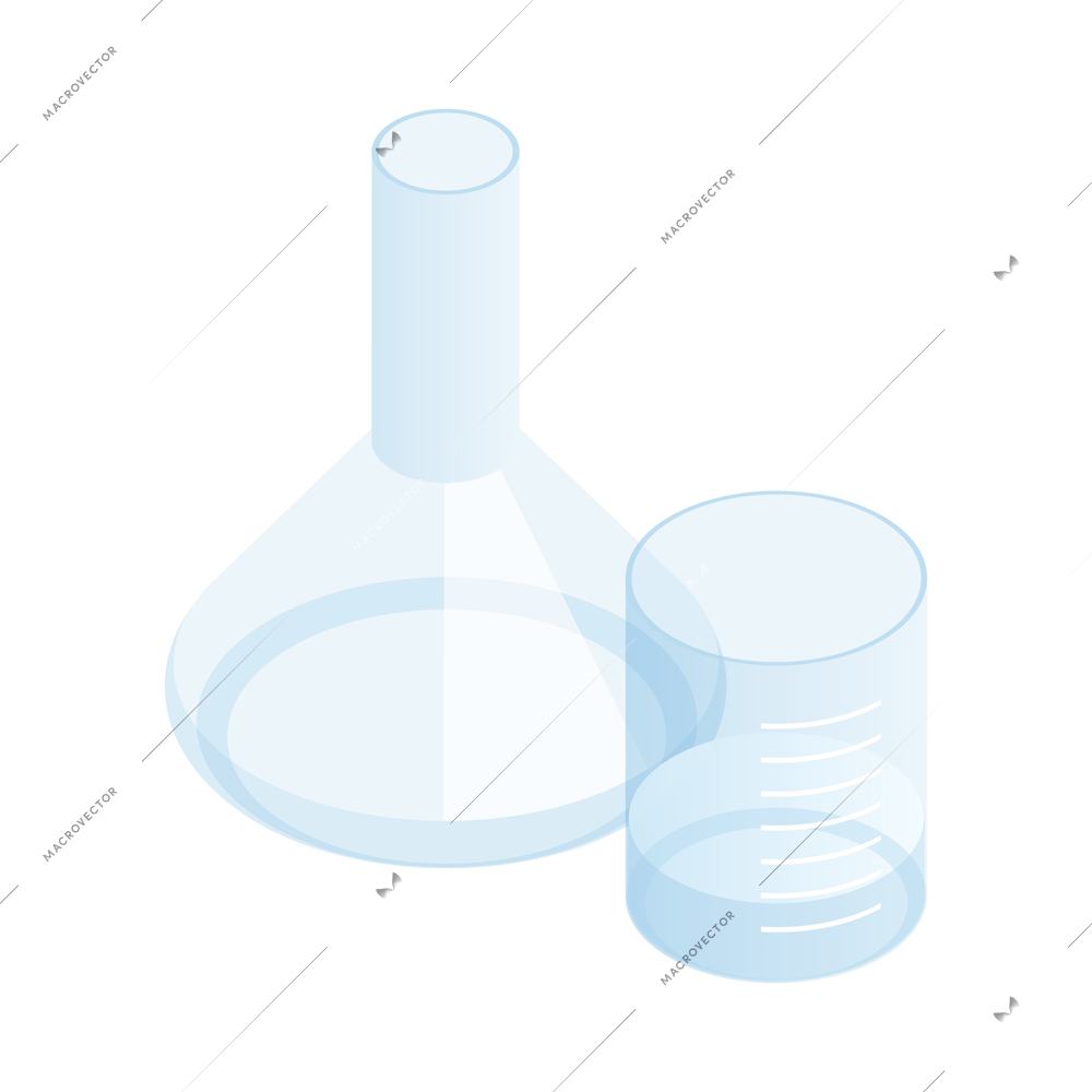 Microbiology biotechnology isometric composition with images of lab glass and flask vector illustration