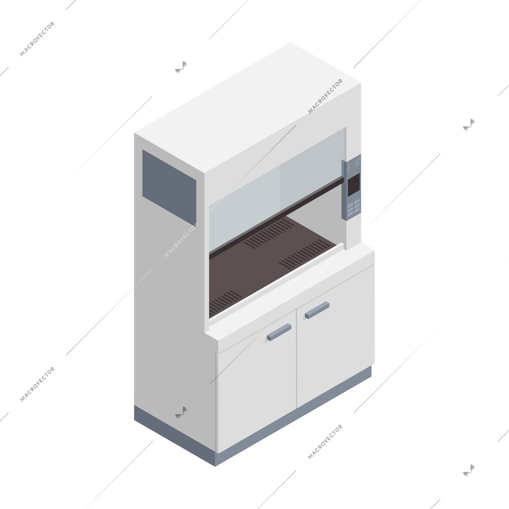 Microbiology biotechnology isometric composition with isolated image of rack cabinet for laboratory vector illustration