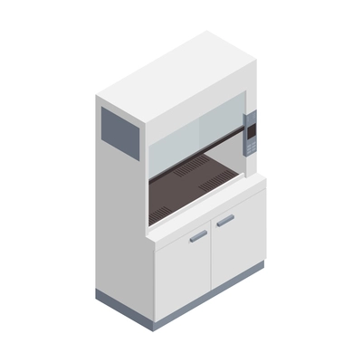 Microbiology biotechnology isometric composition with isolated image of rack cabinet for laboratory vector illustration