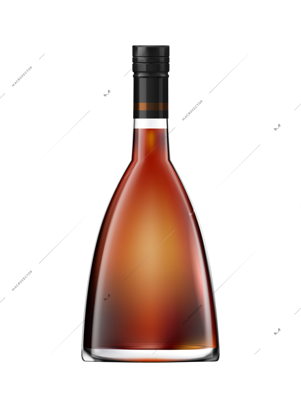 Brandy cognac whiskey glass bottles composition of realistic cone shaped bottle with brown liquid vector illustration