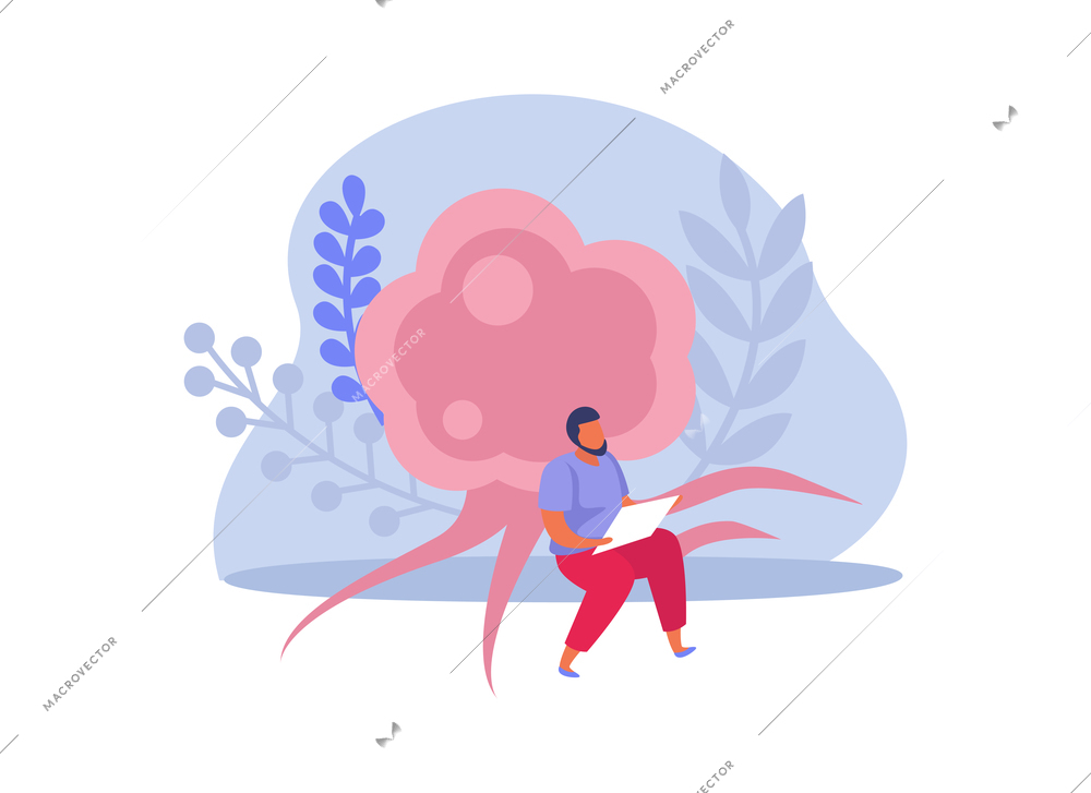 Lung inspection flat icons composition with image of lung bacteria with human character vector illustration