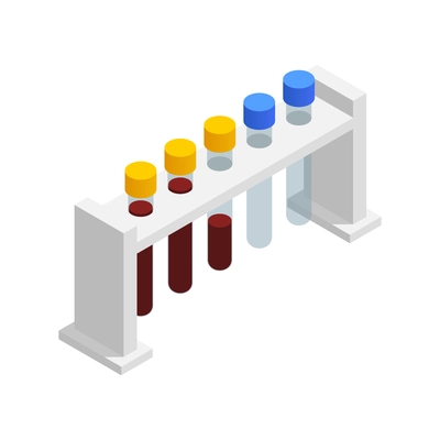 Microbiology biotechnology isometric composition with isolated image of five test tubes in holder vector illustration