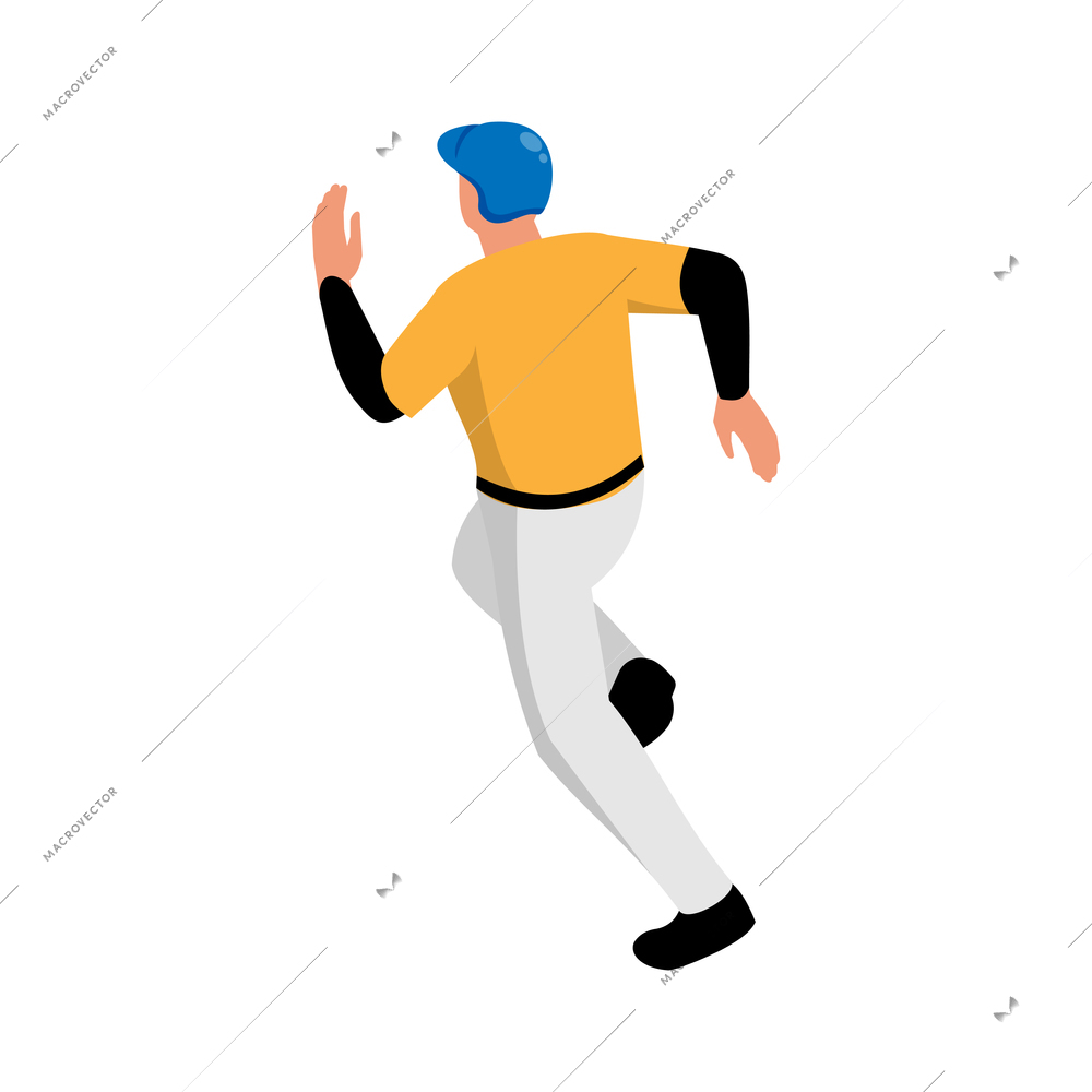 Isometric sport baseball composition with isolated human character of ballplayer on position vector illustration