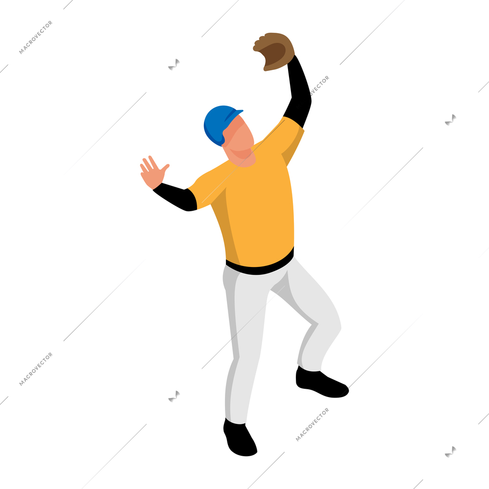 Isometric sport baseball composition with isolated human character of ballplayer on position vector illustration