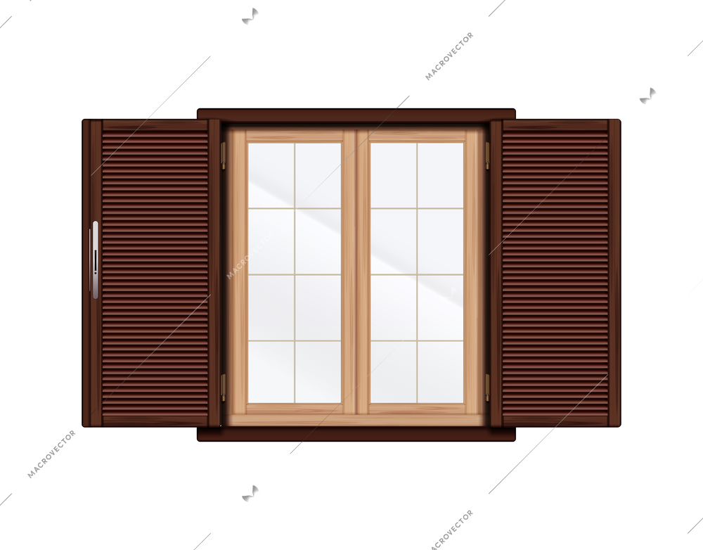 Windows realistic composition with isolated image of classic window with venetian blinds vector illustration