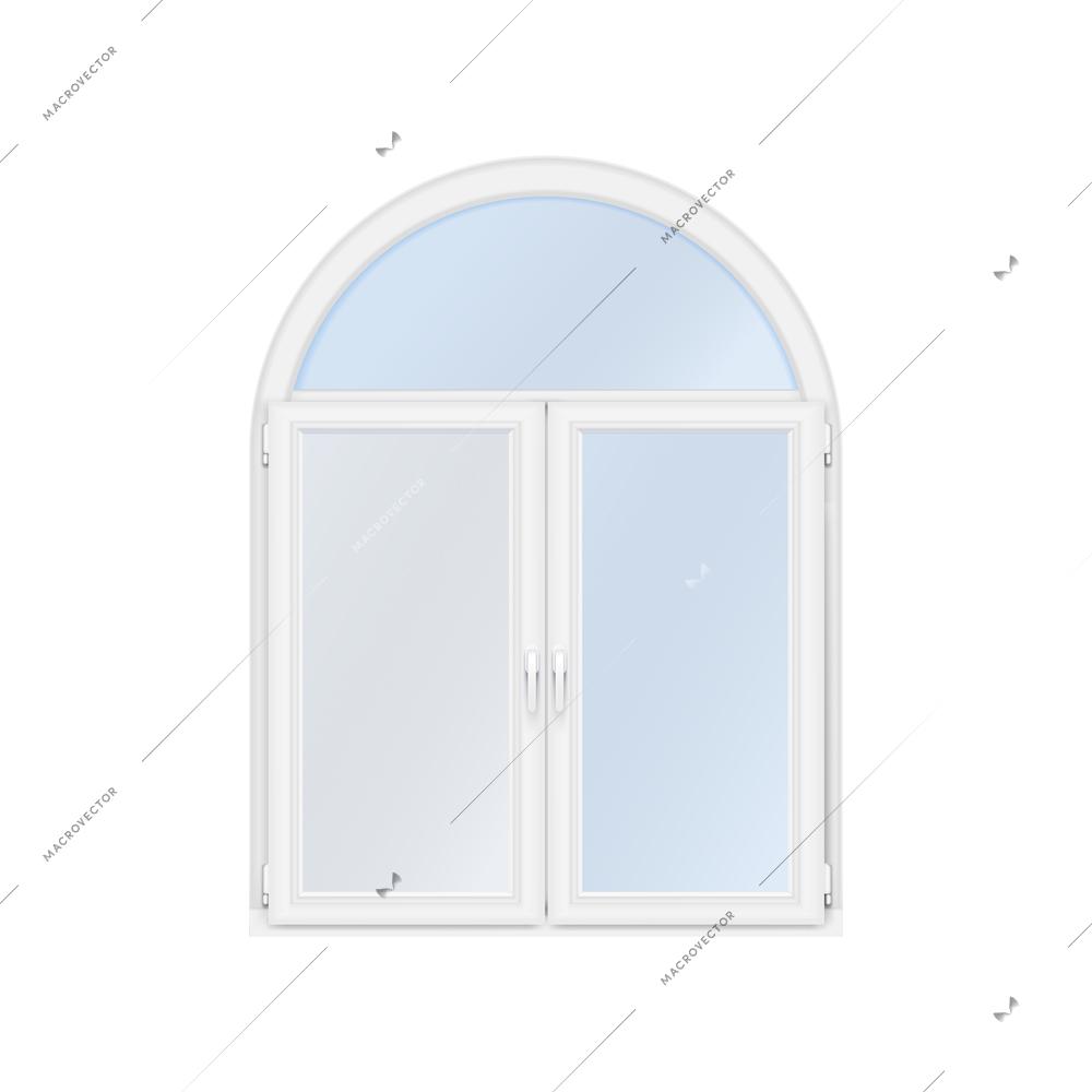 Windows realistic composition with isolated image of white window with arch shaped top vector illustration