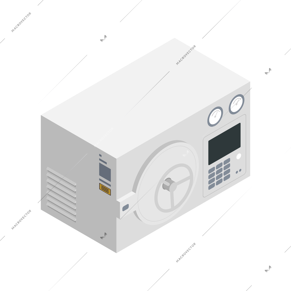 Microbiology biotechnology isometric composition with isolated image of laboratory safe box vector illustration