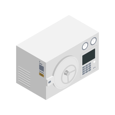 Microbiology biotechnology isometric composition with isolated image of laboratory safe box vector illustration