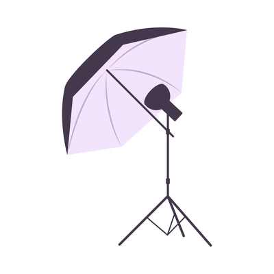 Photoschool flat composition with isolated image of umbrella based lighting rig on stand vector illustration